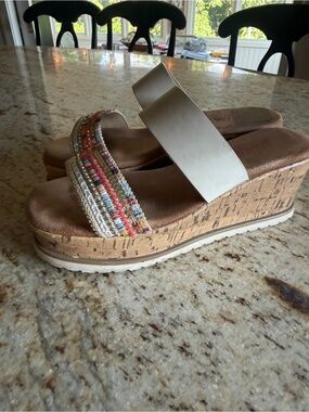 Jellypop Wedge Slide Sandals with Beaded Straps - Multicolor